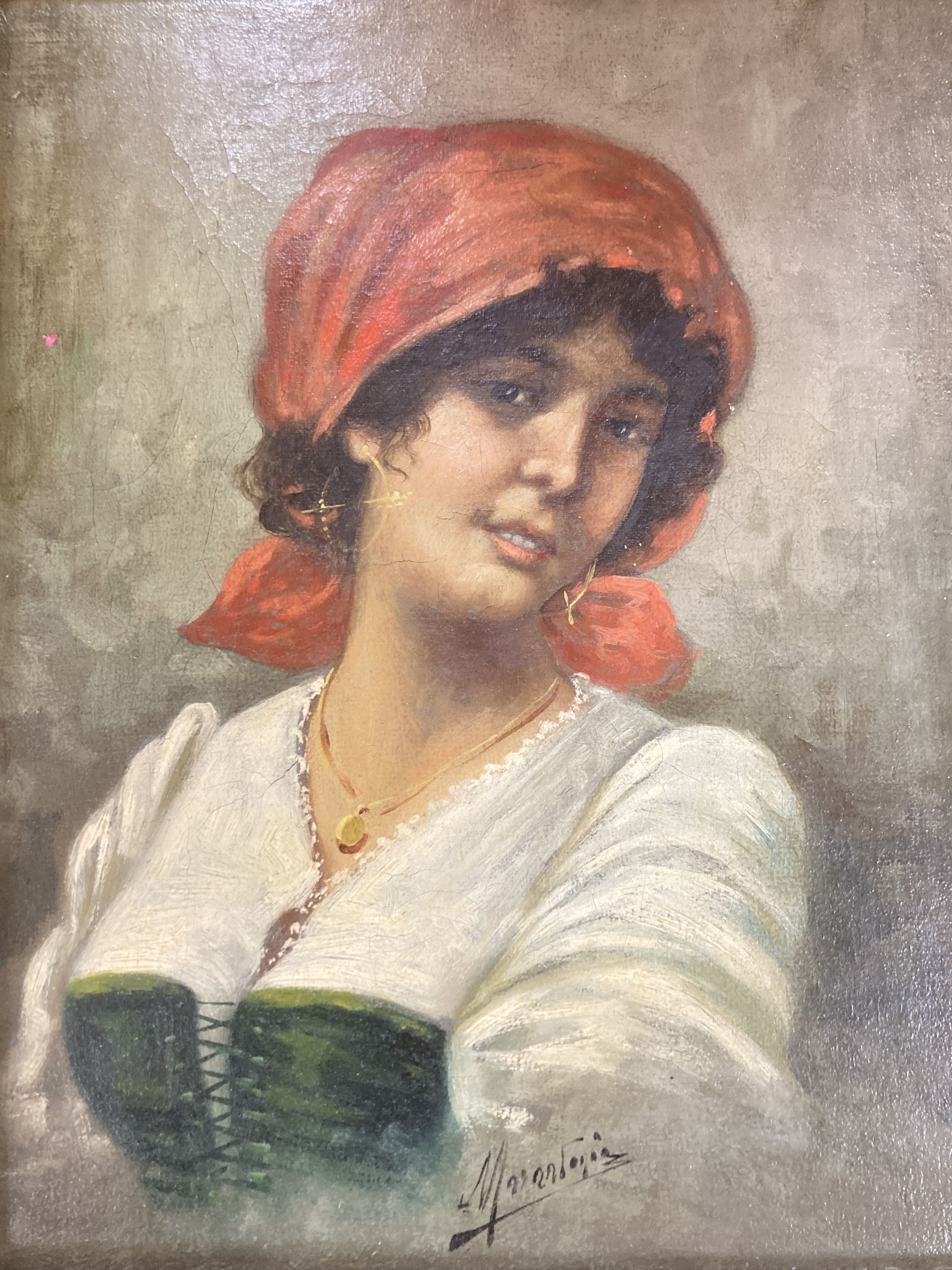 Italian School c.1900, oil on canvas, Portrait of a young woman, indistinctly signed, 25 x 20cm